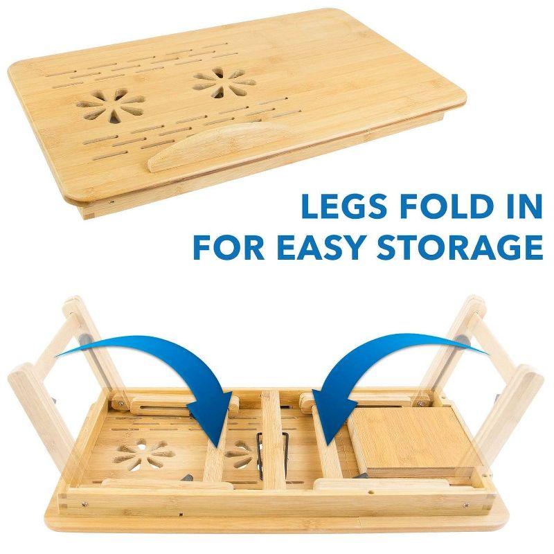 Mount-it Mount-It! Adjustable Bamboo Laptop Bed Tray w/ Tilting Top, Pullout Storage Drawer, Foldable Design