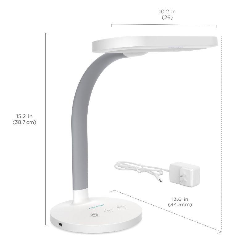 Verilux HappyLight Duo 2-in-1 Light Therapy and Task Desk Lamp White: Modern Design, USB Port, No Assembly Required