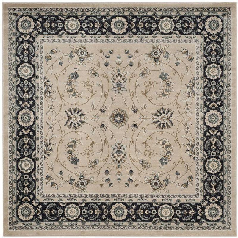 Elegant Anthracite & Light Beige 7' Square Synthetic Area Rug