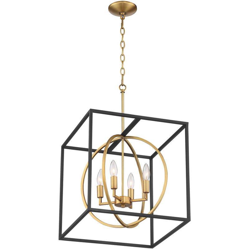 Modern Black and Warm Brass Cage Pendant Light 19"x20"