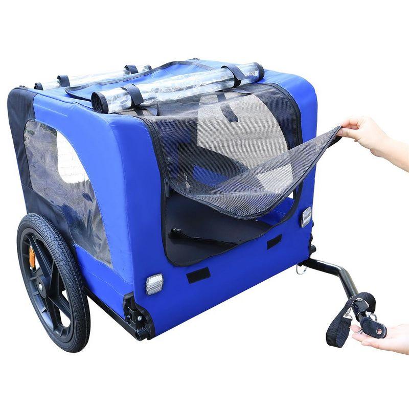 Blue Foldable Steel Frame Pet Bike Trailer with PVC Wheels