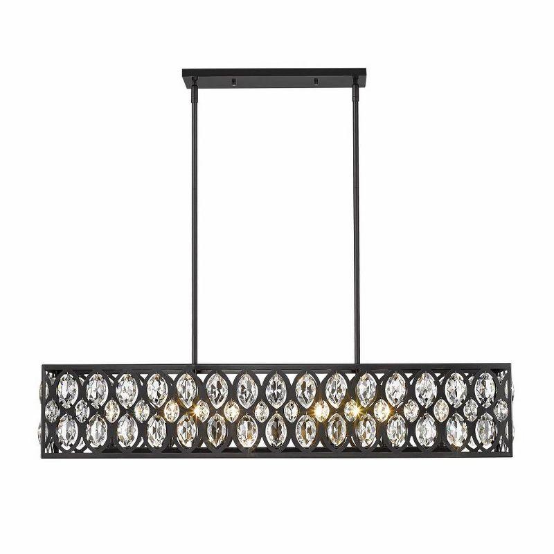 Matte Black Steel 7-Light Drum Chandelier with Crystals