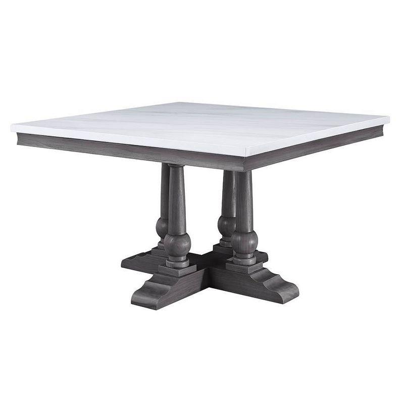 Transitional Gray Oak and White Marble Square Dining Table