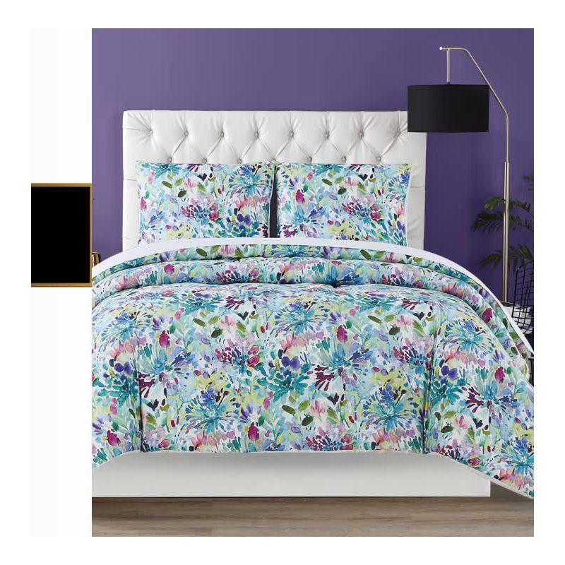 Twin XL Blue Floral Cotton Reversible Comforter Set