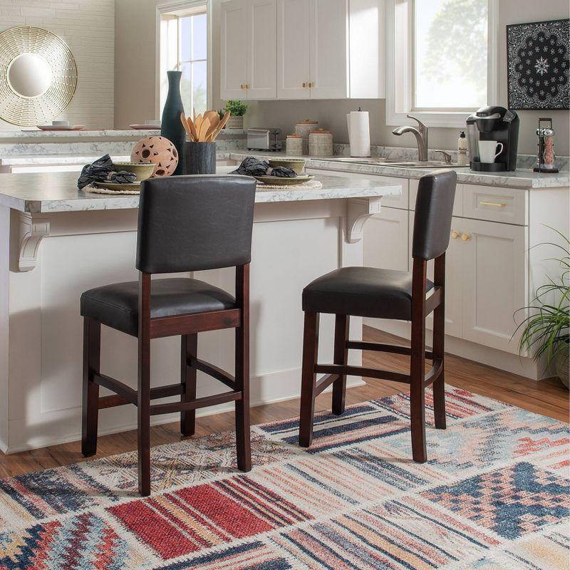 24" Monaco Padded Back Faux Leather Counter Height Barstool Hardwood/Brown - Linon: Espresso Finish, Rubberwood