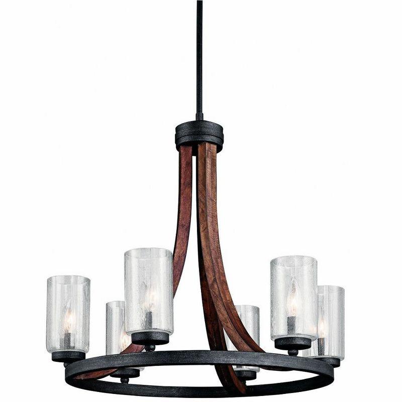 Elegant Midnight Oak 6-Light Chandelier with Antique Glass Accents