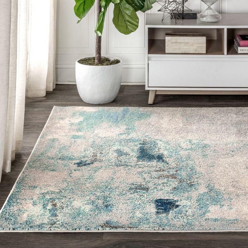 6'x 9' Contemporary POP Modern Abstract Vintage Area Rug, Cream/Blue - JONATHAN Y