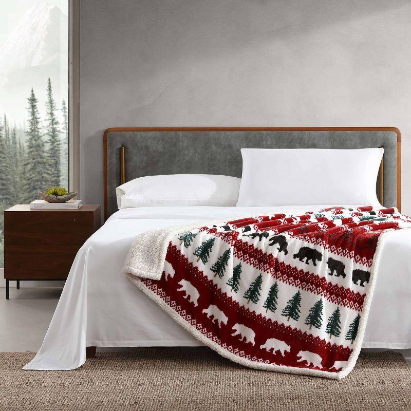 50"x60" Grizzly Peak Reversible Throw Blanket Red - Eddie Bauer: Soft Fleece, Shearling Popcorn, Travel-Ready