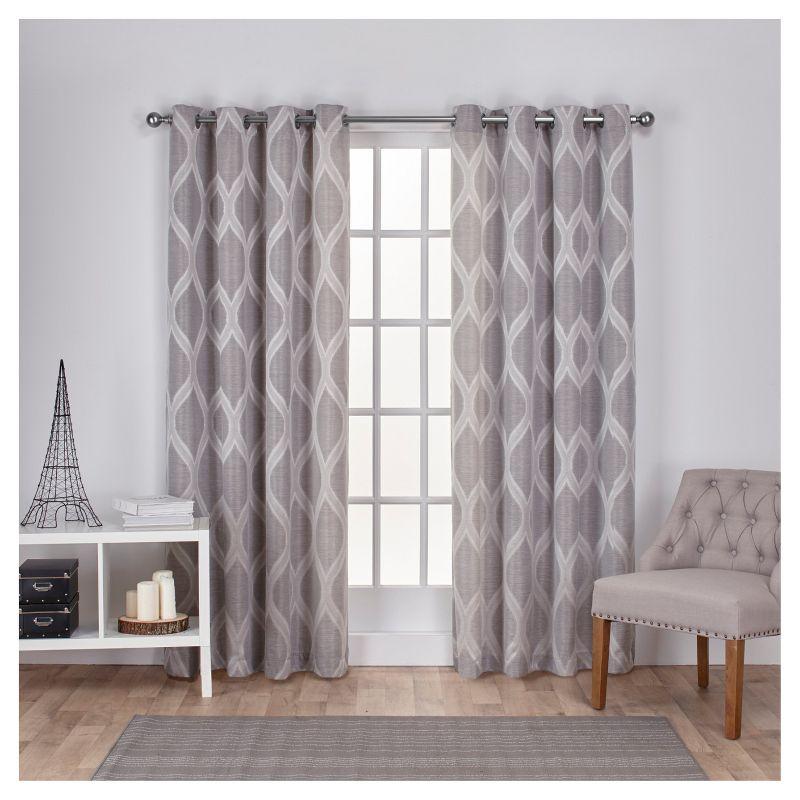 Montrose Ogee Geometric Textured Linen Jacquard Grommet Top Window Curtain Panel Pair - Exclusive Home™