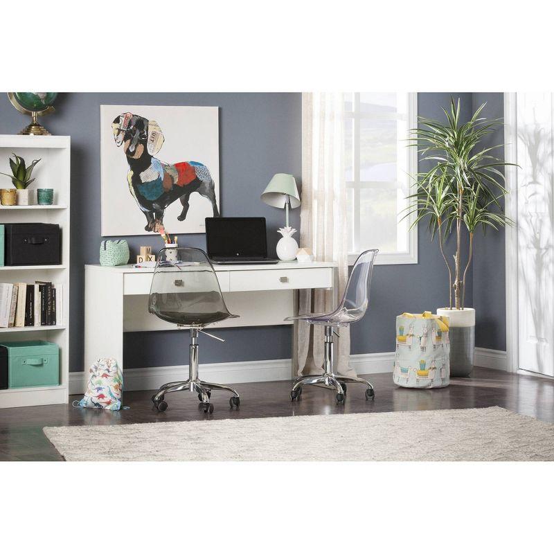 White Wood Writing Desk with Metal Legs and Drawers