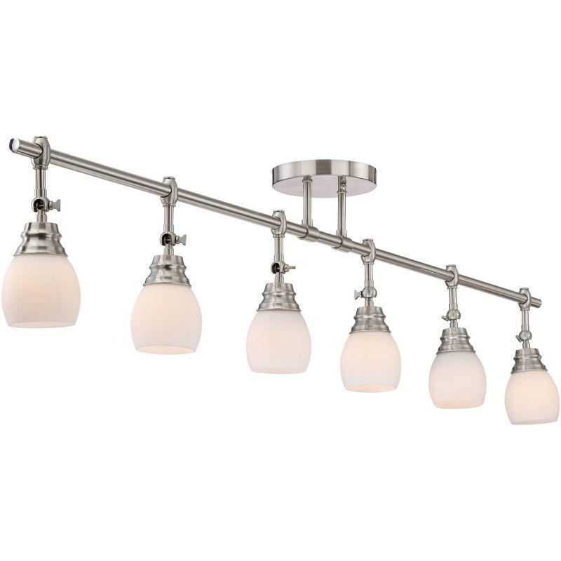 Pro Track Elm Park 6-Head Ceiling Track Light Fixture Kit Spot Light Directional Silver Brushed Nickel Finish Glass Modern Kitchen 57 1/2" Wide