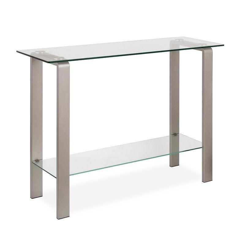 Nickel and Glass Rectangular Console Table with Storage