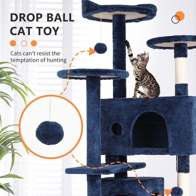 FDW 54in Cat Tree Tower​​ Multi-Level Scratching Post & Play House for Indoor Cats/Kittens, Navy Blue