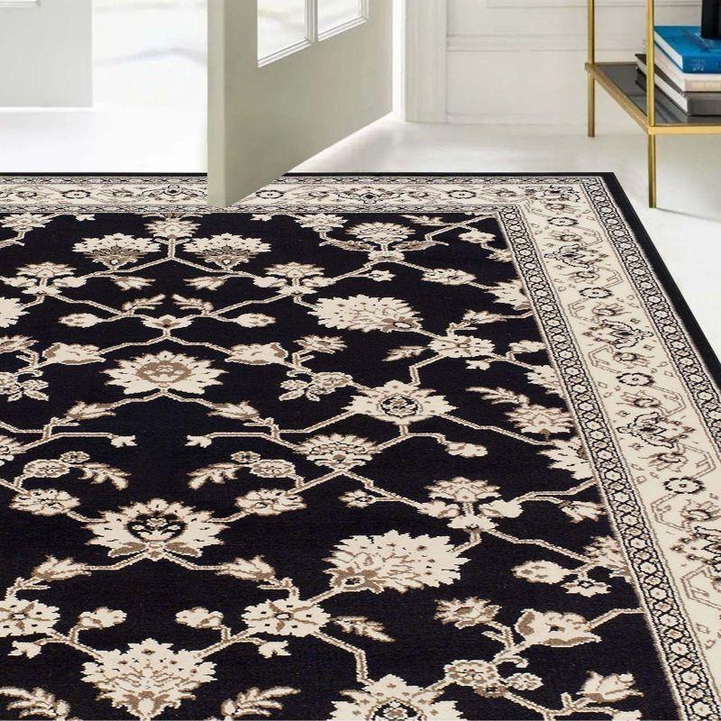 Traditional Floral Indoor Hallway Entryway Runner Rug, 8' x 10', Black - Blue Nile Mills