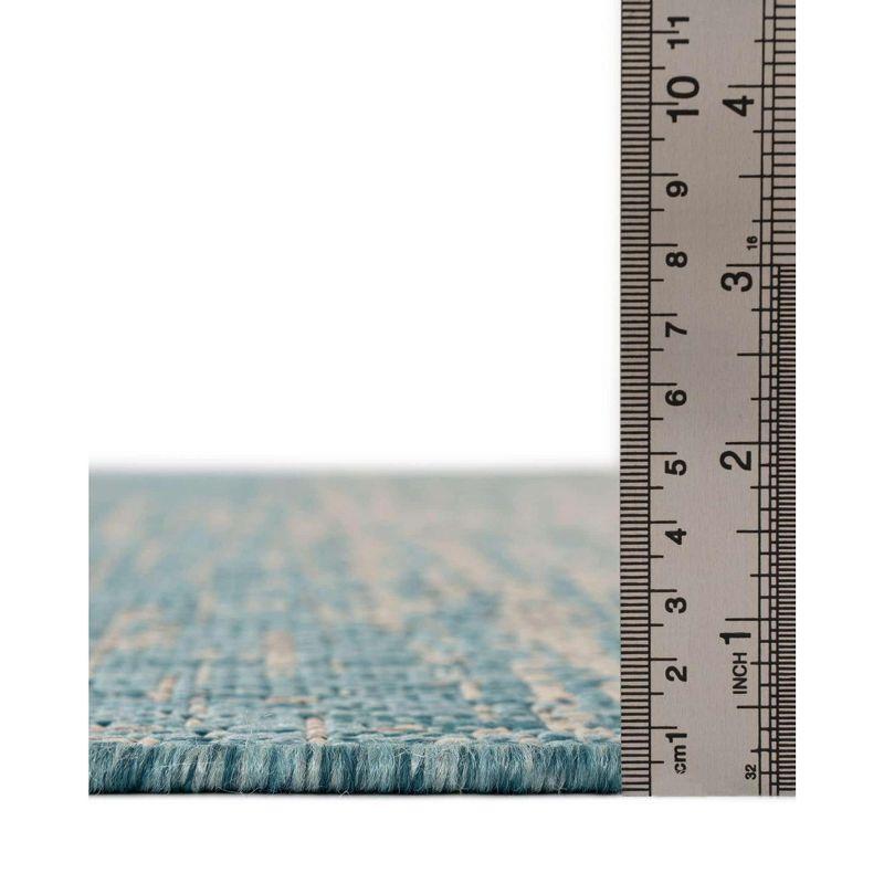 Aqua Blue Abstract Low Pile Outdoor Area Rug