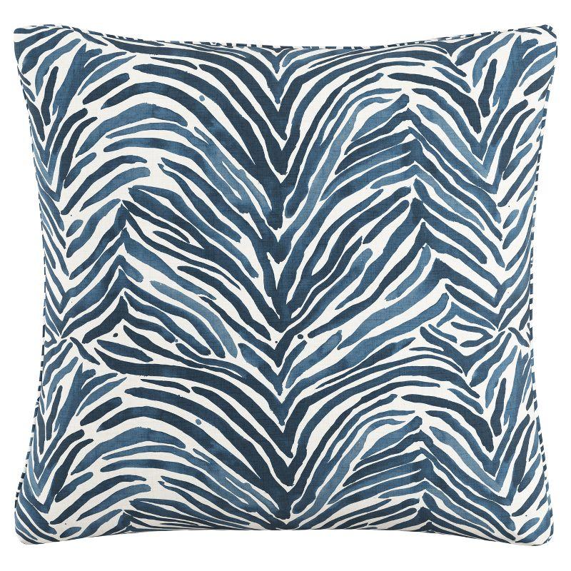 Blue Zebra Print Linen and Cotton Throw Pillow