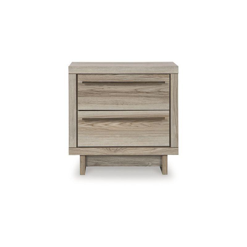 Signature Design by Ashley Hasbrick Casual 2 Drawer Nightstand with USB & Qi Wireless Charging Options, Tan Wood Finish