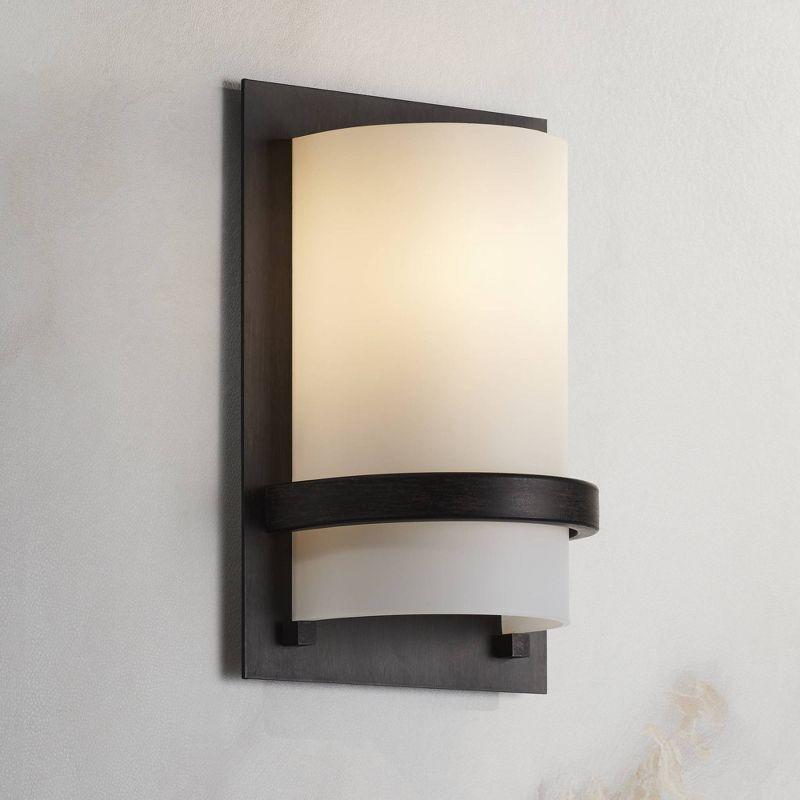 Minka Lavery Industrial Wall Light Sconce Iron Oxide Hardwired 6 3/4" Fixture Etched Opal Glass Shade for Bedroom Bathroom Vanity