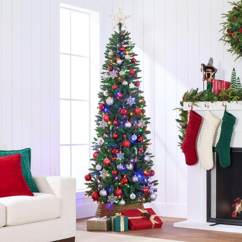 4.5ft Green Prelit Pencil Christmas Tree with LED Lights