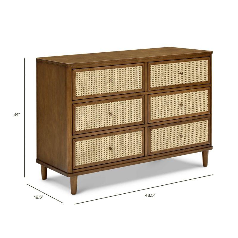 Natural Walnut and Blonde Cane 6-Drawer Dresser with Soft Close