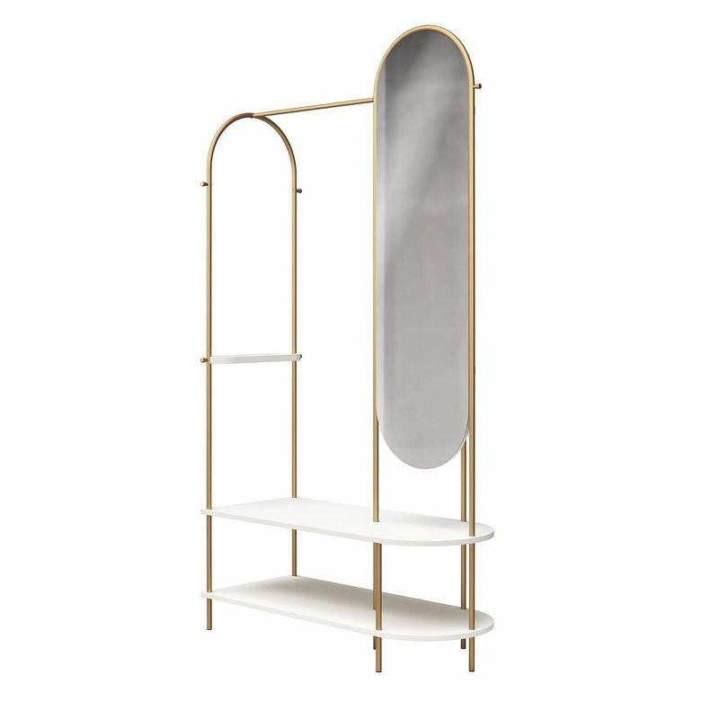 White and Gold Metal Valet Stand with Mirror