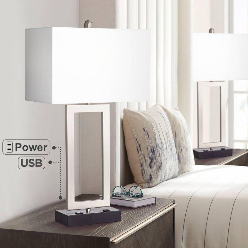 360 Lighting Todd 30" Tall Large Modern End Table Lamps Set of 2 USB Port AC Power Outlet Silver Brushed Nickel Finish Metal Living Room Charging