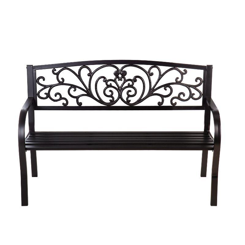 Evergreen Blooming Garden Metal Bench, Black