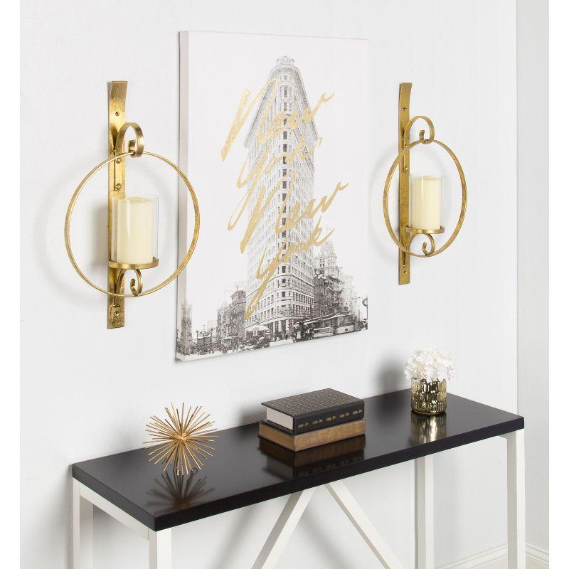 Kate and Laurel Doria Round Metal Wall Sconce, 12x22, Gold
