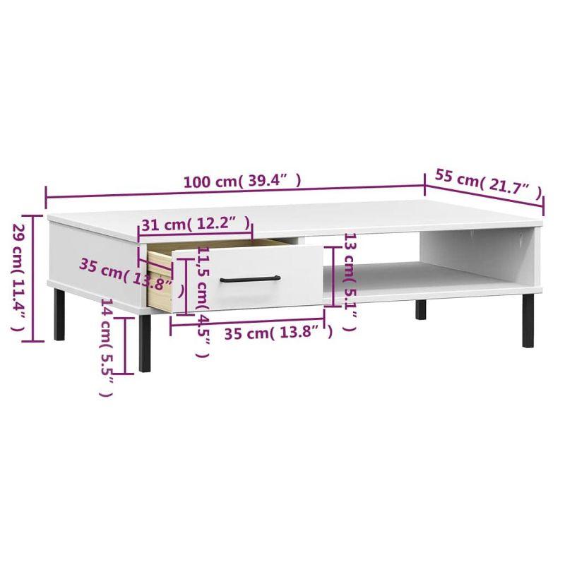 vidaXL Industrial Style Coffee Table with Metal Legs and Drawer - Solid Pine Wood Construction in White Finish,