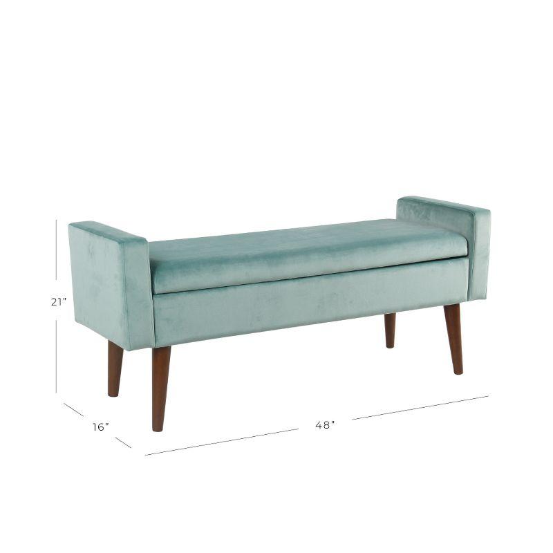 HomePop Fulton Velvet Storage Bench Aqua Blue: Mid-Century, Hinged Lid, Upholstered, Plywood Frame