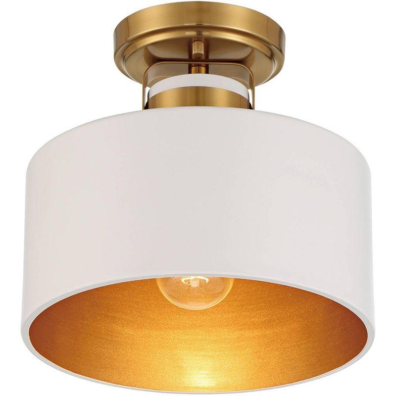 Possini Euro Design Courtney Modern Ceiling Light Semi Flush Mount Fixture 10" Wide Soft Gold Metal White Drum Shade for Bedroom Kitchen Living Room