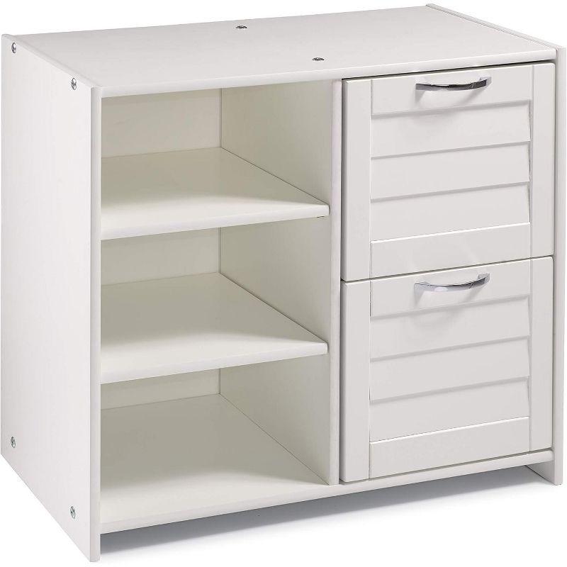 Pine Wood White 2-Drawer Low Loft Chest with Shelves