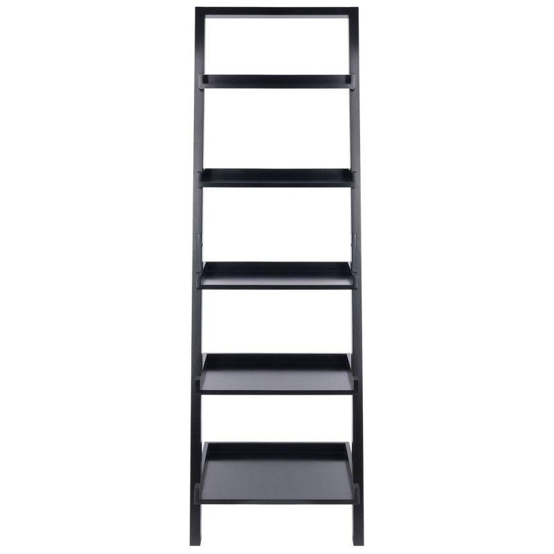 Industrial Black Wood 5-Tier Leaning Ladder Shelf