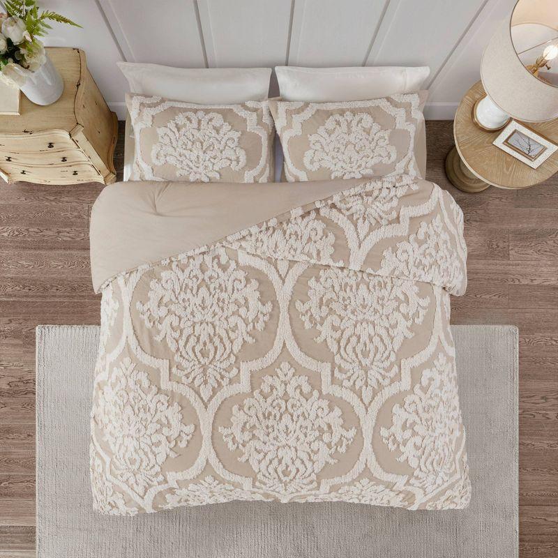 Viola Tufted Cotton Chenille Damask 3 Piece Comforter Set