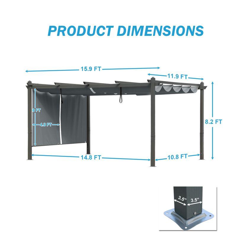 Aoodor Outdoor Pergola 12'x16' Aluminum Patio Pergola with Adjustable Sun Shade Cover and Retractable Canopy