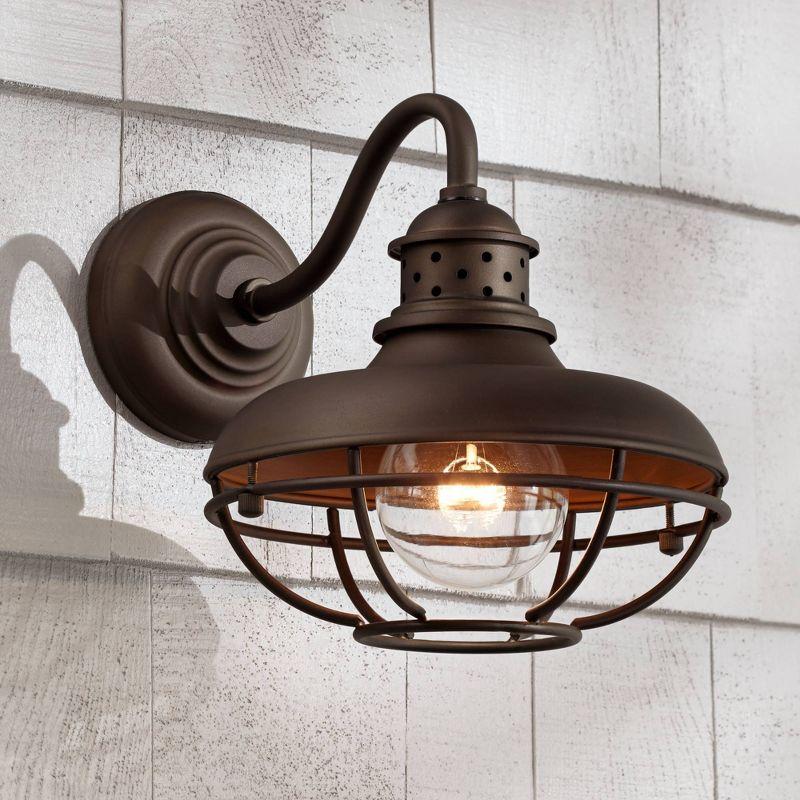 Franklin Iron Works Park Rustic Outdoor Barn Lights Fixtures Set of 2 Oil Rubbed Bronze 9" Open Cage for Post Exterior Light Barn Deck Post Light Yard