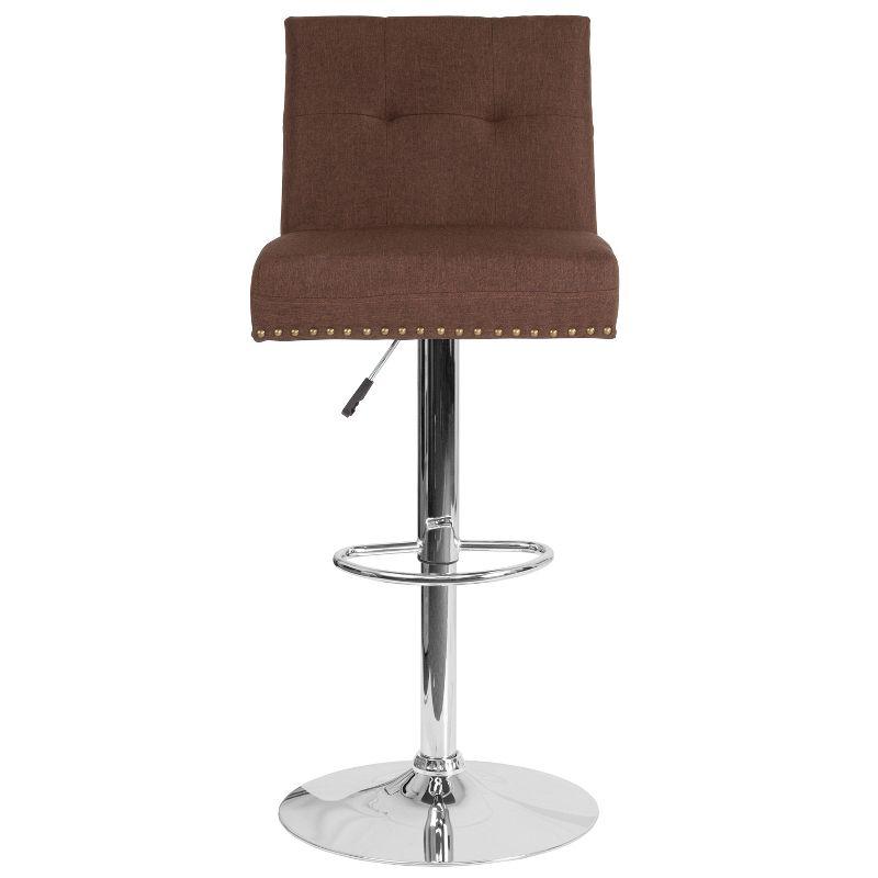 Flash Furniture Ravello Contemporary Adjustable Height Barstool with Accent Nail Trim in Brown Fabric