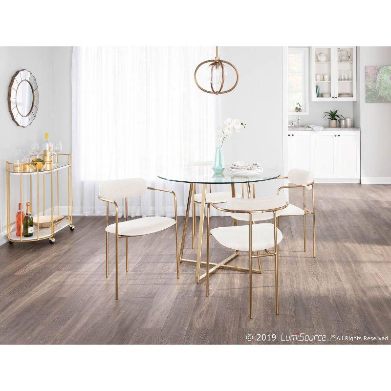 Set of 2 Demi Contemporary Chair Cream - LumiSource: Velvet Upholstery, Gold Metal Frame, Cushioned Seat & Armrests