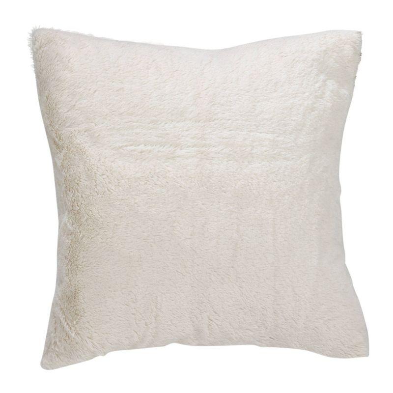 Gold and White Faux Fur Metallic Foil Print Square Throw Pillow