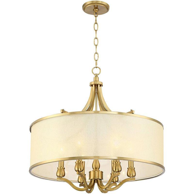 Possini Euro Design Sydney Warm Brass Drum Chandelier 25" Wide Modern Clear Gold Organza Shade 6-Light Fixture for Dining Room House Kitchen Island