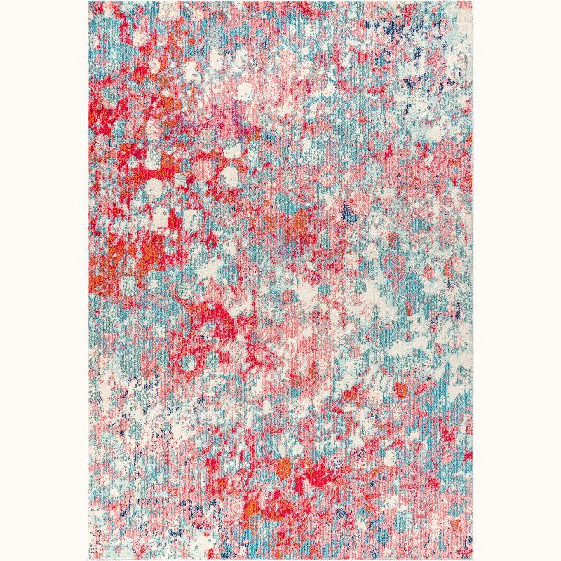 Vibrant Spring Canvas 5'x8' Blue and Red Abstract Area Rug