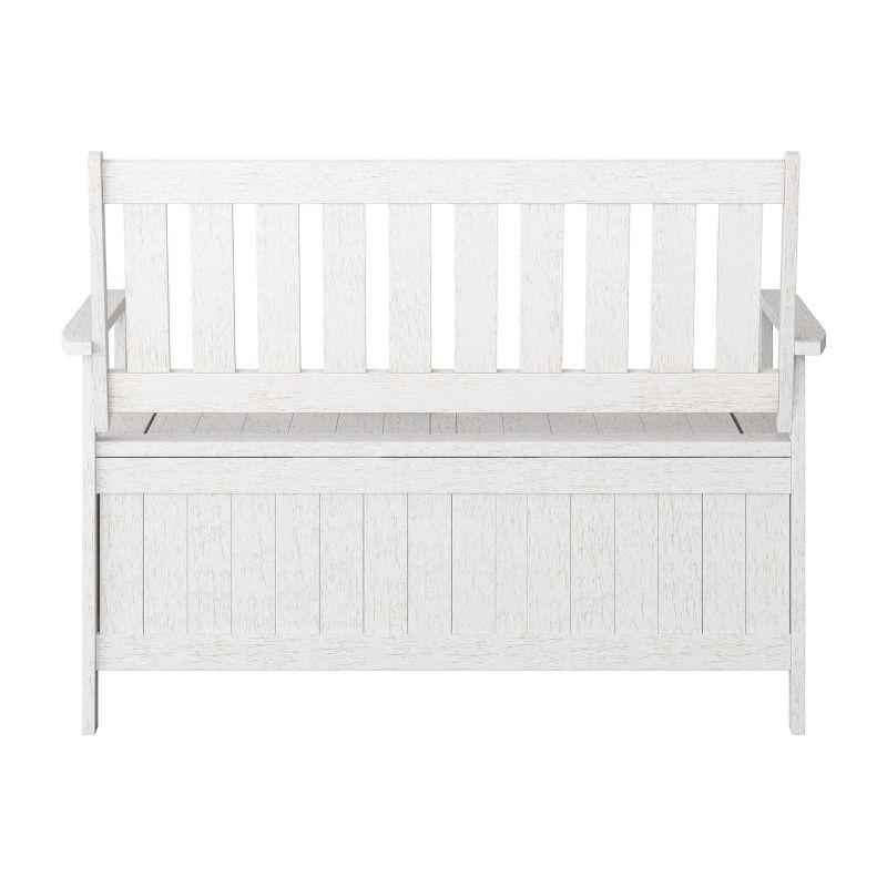 Outdoor Storage Bench - Whitewash - CorLiving: Hardwood Patio Seating with Armrests & Water-Resistant Finish