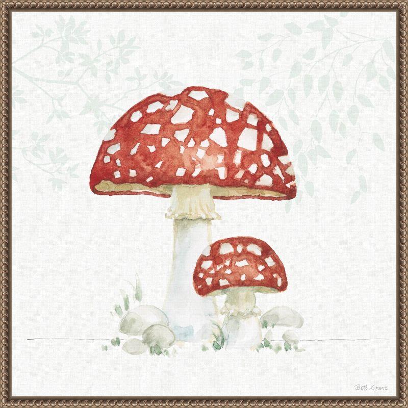 Beth Grove Red Mushroom Botanical Canvas Print with Bronze Frame