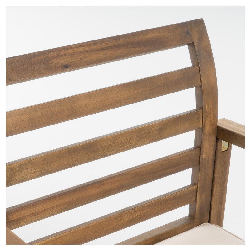 Emilano Set of 2 Acacia Wood Club Chair - Natural Stained - Christopher Knight Home: Weather-Resistant Patio Accent Chairs with Polyester Cushions