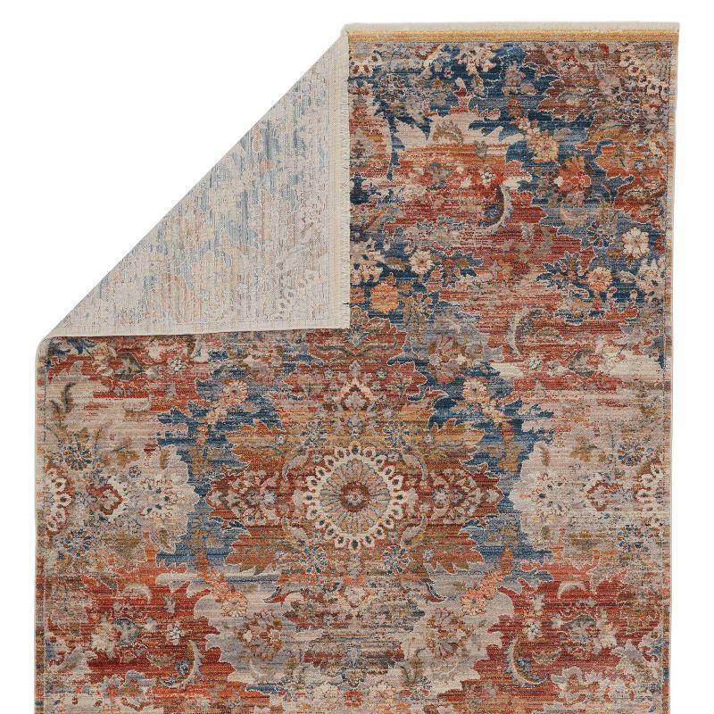 Reversible Terra Medallion Blue and Orange Wool Blend Area Rug, 47"x60"