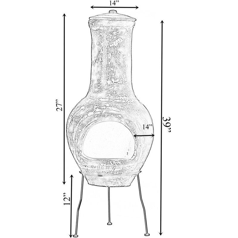 Outdoor Clay Chiminea Outdoor Fireplace Scribbled Design Charcoal Burning Fire Pit with Sturdy Metal Stand