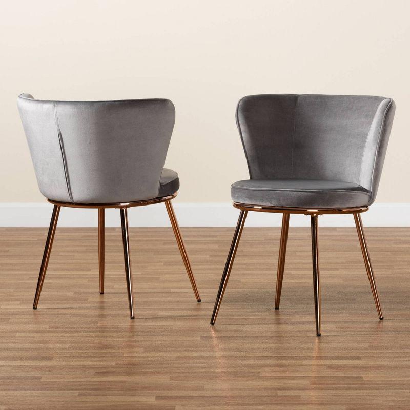 2pc Farah Velvet Fabric Upholstered Metal Dining Chair Set Gray/Rose Gold - Baxton Studio: Elegant Design, Sturdy Support