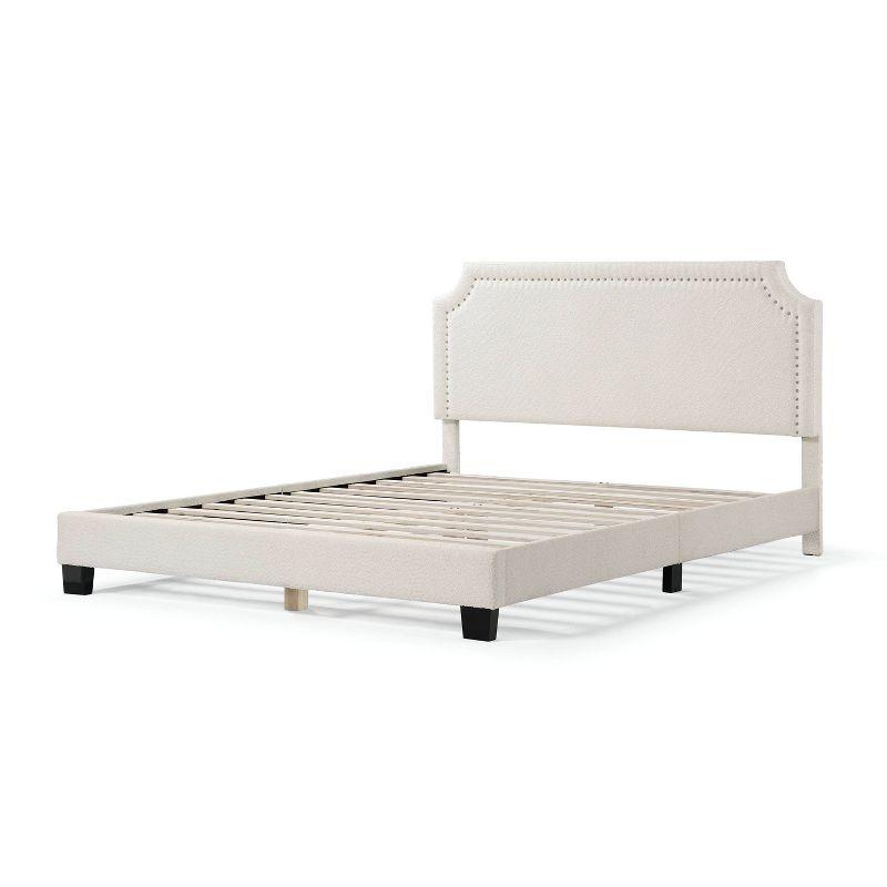 24/7 Shop At Home Queen Heartwild Modern Boucle Upholstered Nailhead Trim Platform Bed White: Polyester, Wood Frame, No Box Spring Needed