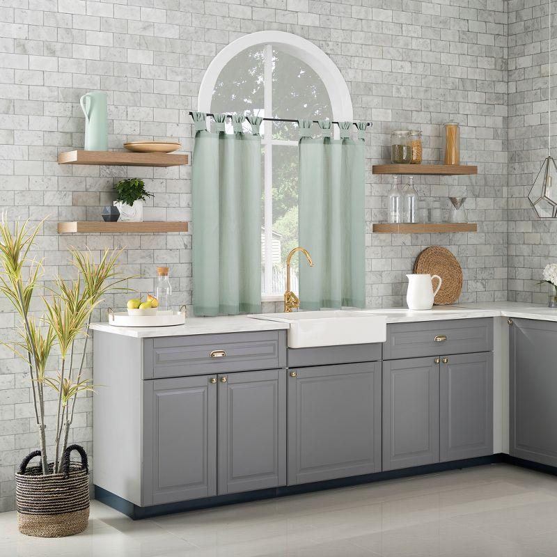 2pc 52"x45" Archaeo Washed Cotton Twist Tab Cafe Curtain Tier Pair Seafoam Green: Kitchen Curtains 45 Inches Long