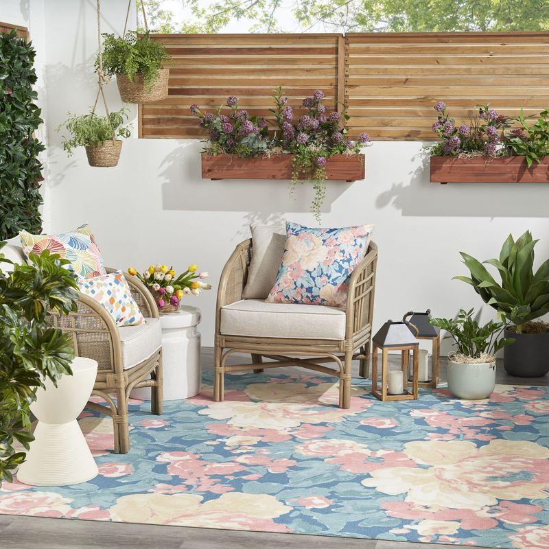 Waverly Floral Blue Outdoor Area Rug